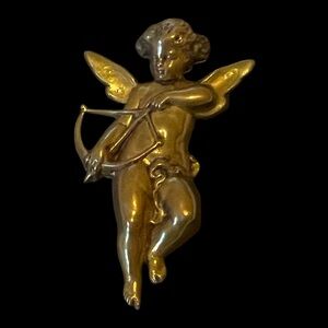Victorian Style Pididdly Links Embossed Brass Cupid Brooch